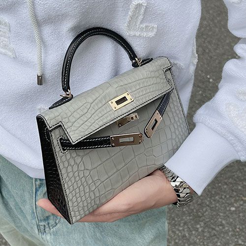 爱马仕SO  Mini Kelly 珍珠灰 雾面鳄鱼