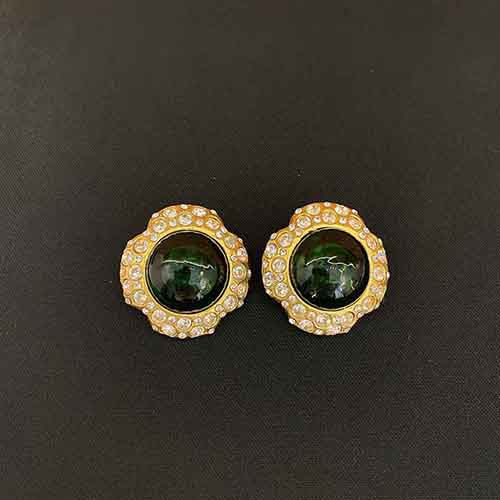 [1002530]95新Chanel水钻绿琉璃耳夹